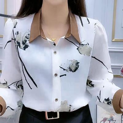 Damen Neue Chinesische Frühling und Herbst Retro Hemden, Modisch Draußen, Bedruckte Mehrknopf Farbblockhemden, Dünne Basic-Hemden