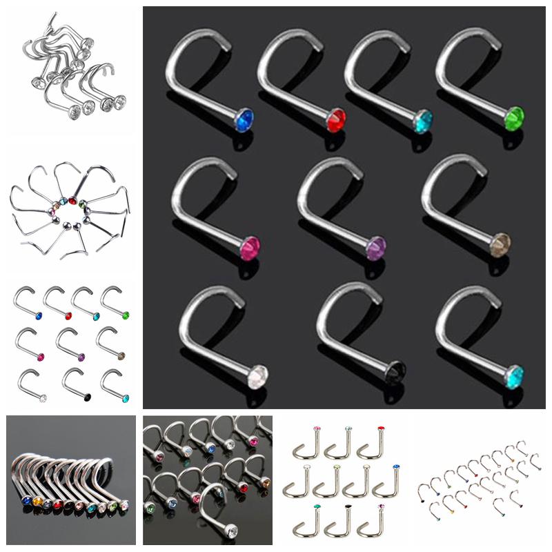10 bucăți din oțel inoxidabil piercing pentru corp bijuterii nas os gem stud șurub inel