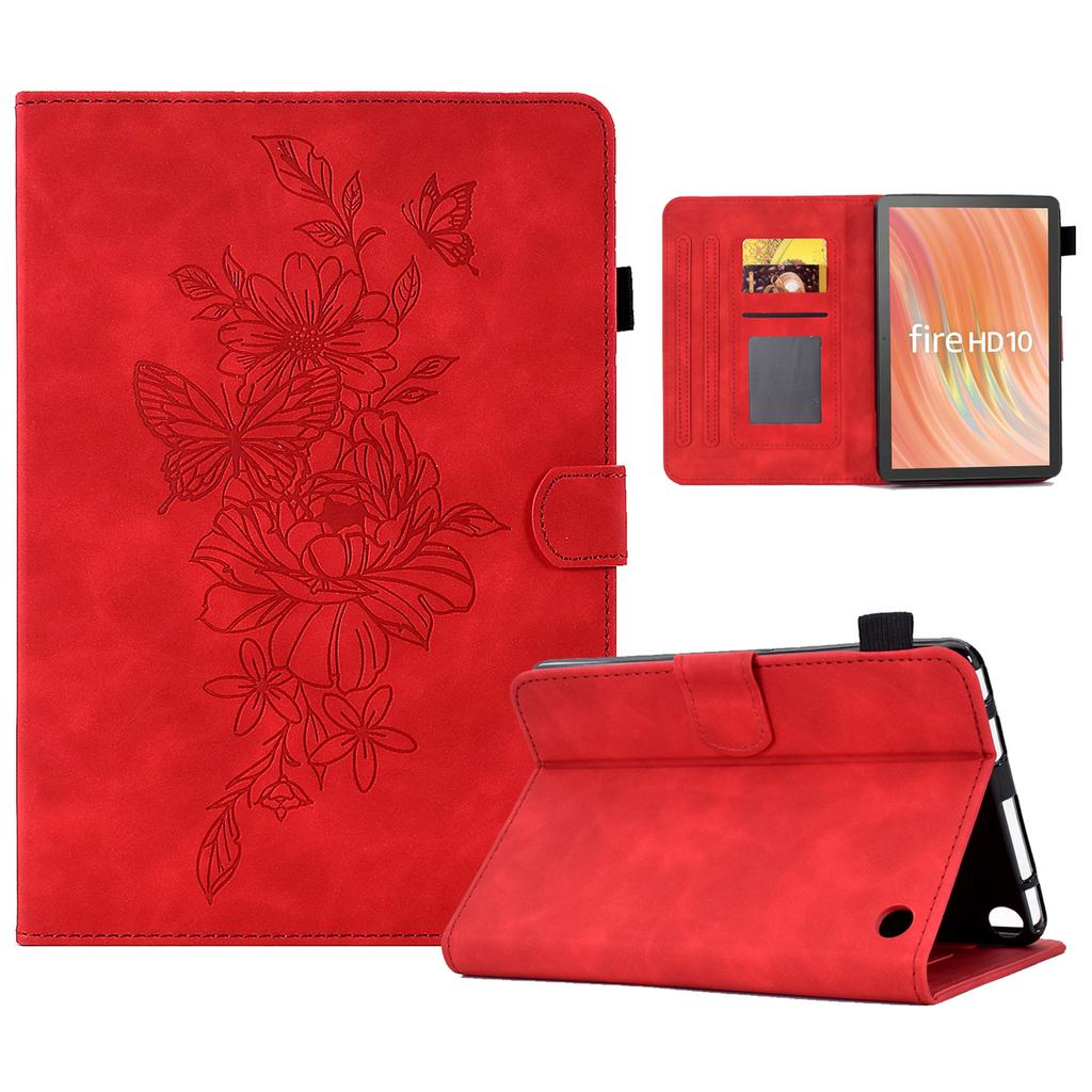 A7 For Amazon Fire HD 10 (2023) Tablet Case Flower Butterfly Imprinted Leather Cover with Card Slots