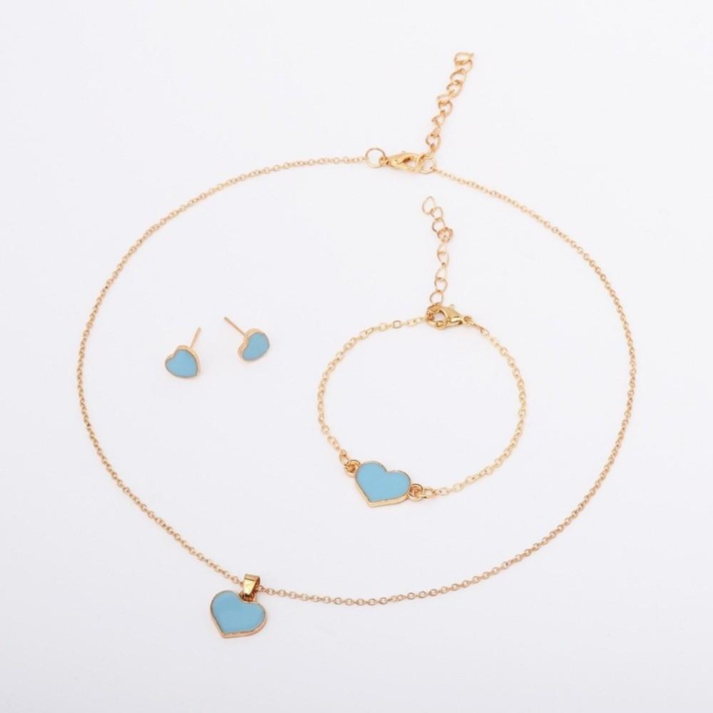 Minimalist Heart Necklace Ring Set Elegance Style French Bracelets Earrings Set Daily Wear Style E