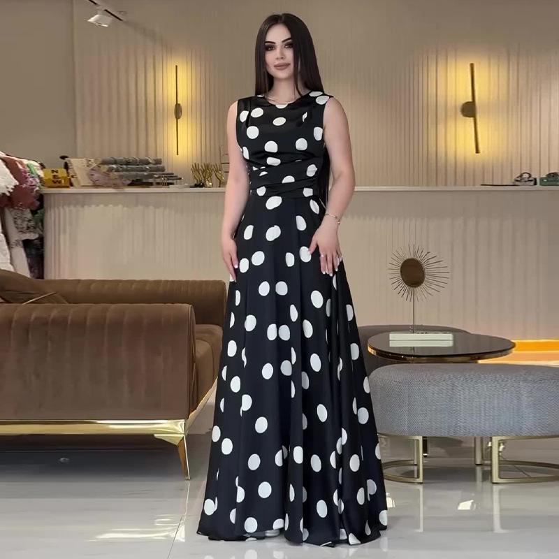 2024 Summer European & American Women's Polka Dot Sleeveless Long Dress