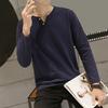 Meeste kevadsügisene ülaosa V kaelusega vaba puhtavärviline pikkade varrukatega pullover keskmise pikkusega lihtsa stiiliga nööp Pehme vabaaja hingav meeste T-särk Meeste igapäevased riided
