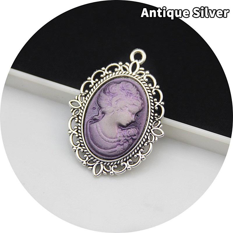 Antique Silver Oval Zinc Alloy Pendant With An Inlaid 18*25Mm Beauty Head Design, Hair Accessory Necklace, Diy Jewelry Accessory