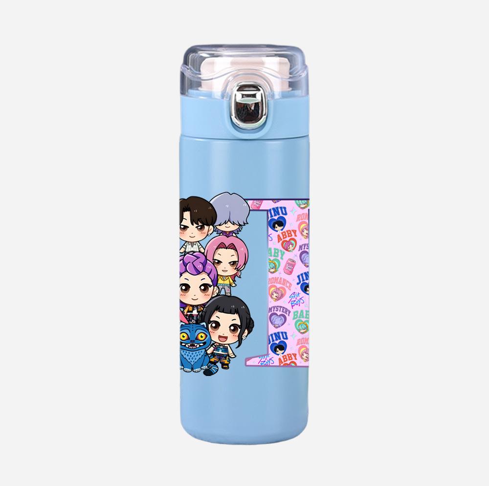 Anime K-Pop 26 English Letter Demon Hunters Printed 400Ml Water Bottle Thermos Cup Portable Stainless Steel Leak Proof Camping Water Cup Kid Gift
