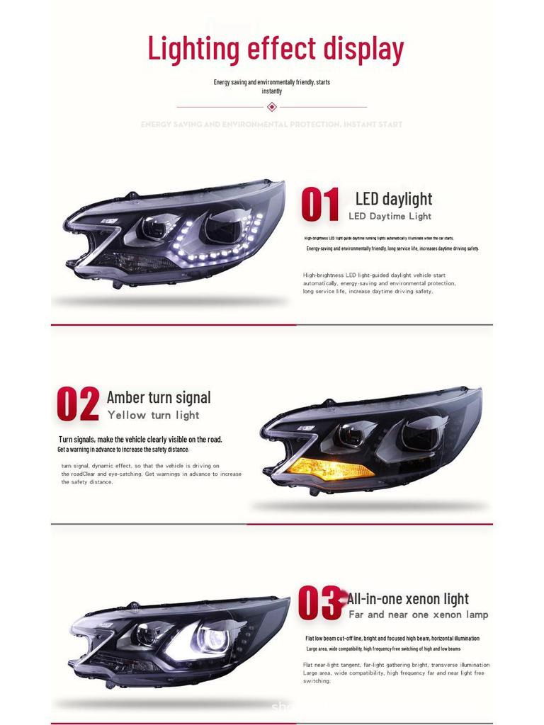 LED Headlight Assembly with Bi-Xenon Lens & DRL for 12-14 Honda CRV