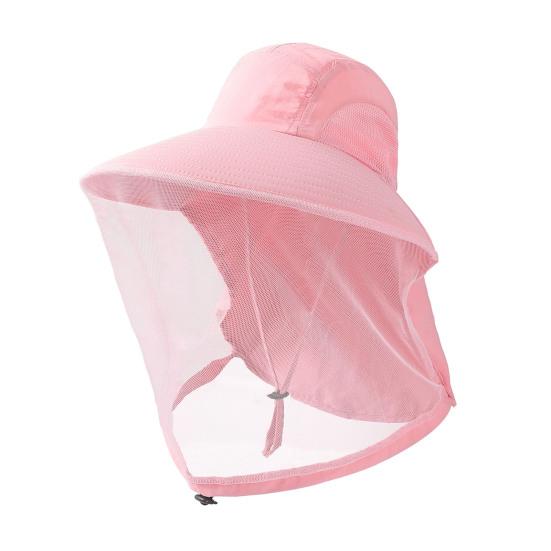 Fishing Hat with Veil Mesh Wide Brim Sun Protection Breathable Hat Mosquito-Proof Adjustable Drawstring Hat