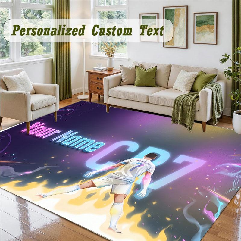 Crystal Velvet Square Rug Custom NameCristiano Ronaldo Pattern Non Slip Home Floor Decor Rug