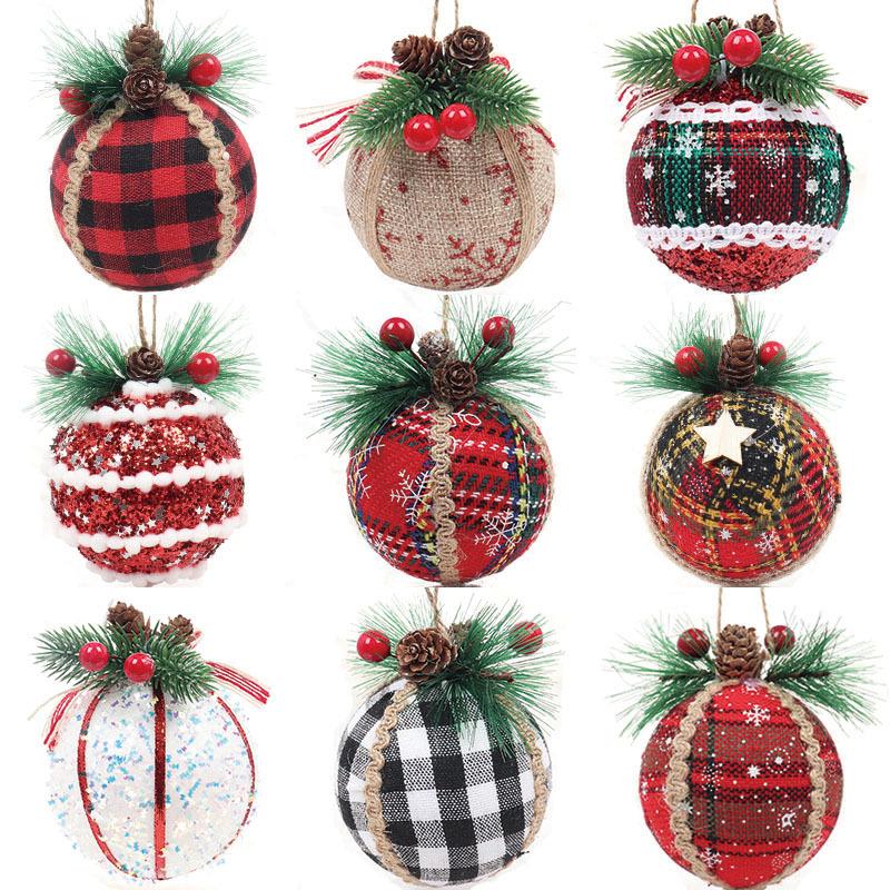 Cloth Bag Ball Black and White Red Check Ball Christmas Tree Hanging Christmas Foam Ball Decoration Foam Material