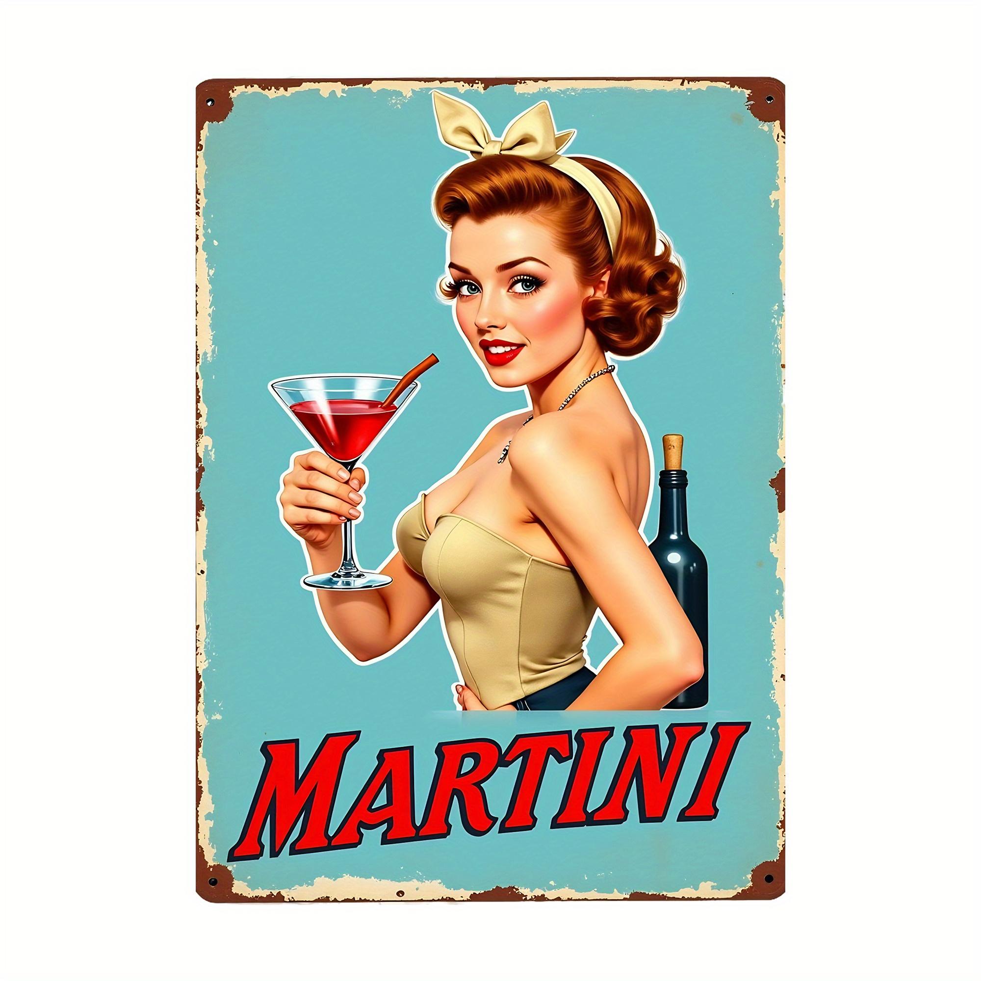 Vintage MARTINI Metal Tin Sign  Retro Cocktail Wall Art with Blonde Model  Martini Glass    Durable Metal Decorative Plaqu 20x30cm（7.8x11.8inch）