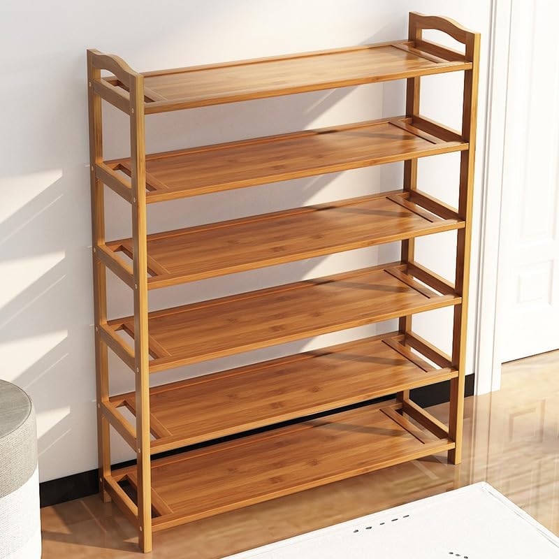 6-Tier Shoe Rack for Entryway, Natural Bamboo Wood Shoe Rack 24 Pairs Shoe Organizer Closet (26.77 x 9.84 x 35.43)(L x W x H)