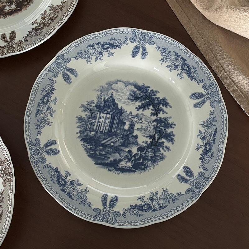 Retro Manor Ceramic Tableware Coffee Cups And Saucers Underglaze Color Ceramic Bowls And Plates Light Luxury Premium Plates Rice Bowls