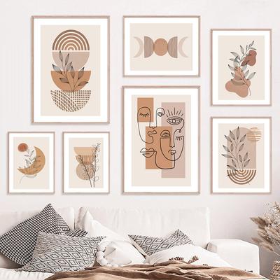 Boho Abstract Line Face Moon Rainbow Leaves Wall Art Canvas Painting Nordic Posters And Print Wall Picture For Living Room Decor