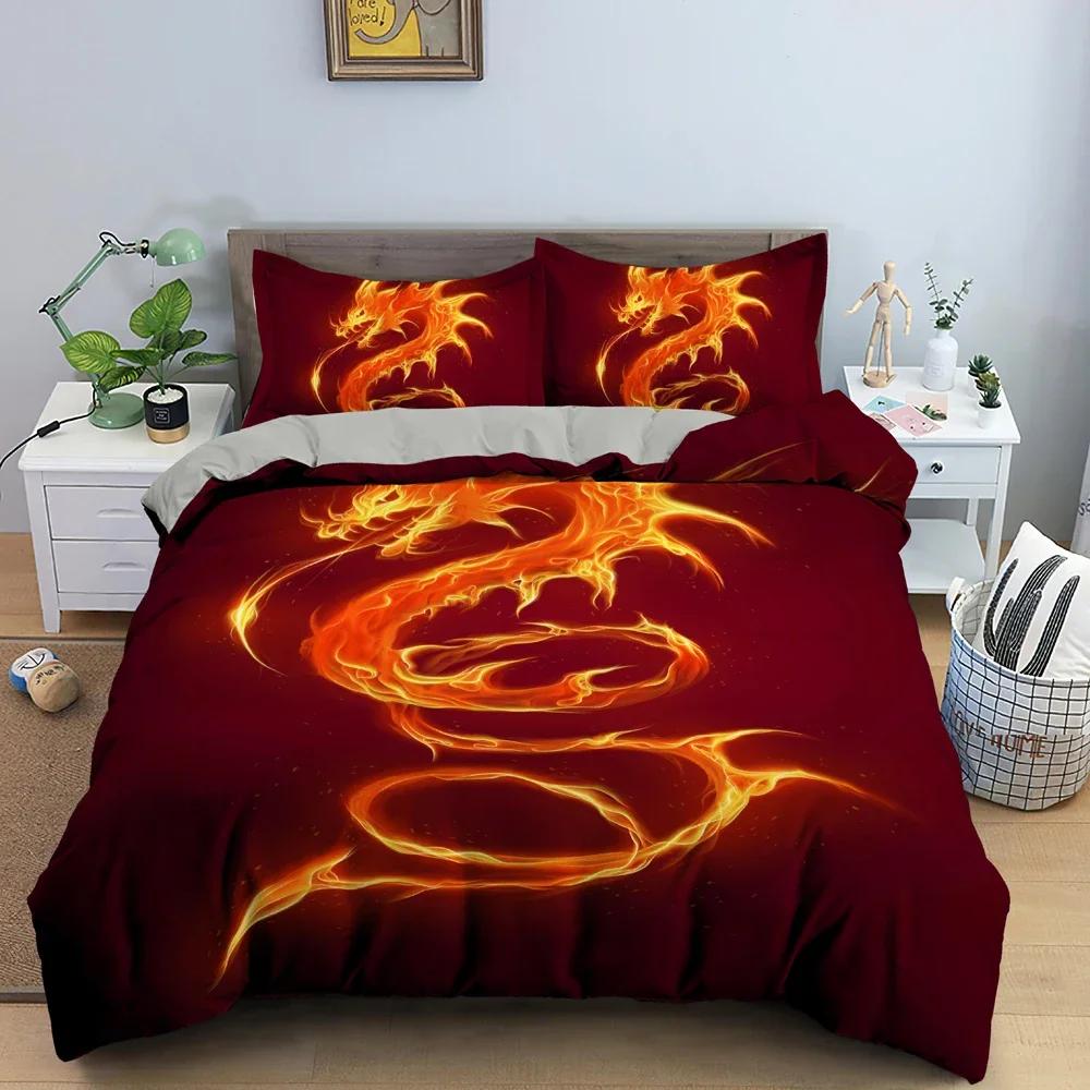 3D Flaming Animal Pattern Duvet Cover Luxury Bedding Set Fire Dragon And Horse Bedclothes Bedroom Decor Home Textile 2/3Pcs