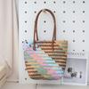 Summer fresh mixed color handwoven bag plastic woven shoulder bag seaside vacation large capacity bag beach bag