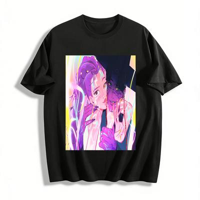 Cyberpunk Style Twin Portrait Print T-Shirt Trendy Streetwear Loose Breathable Unisex Top Pure Cotton T-shirt