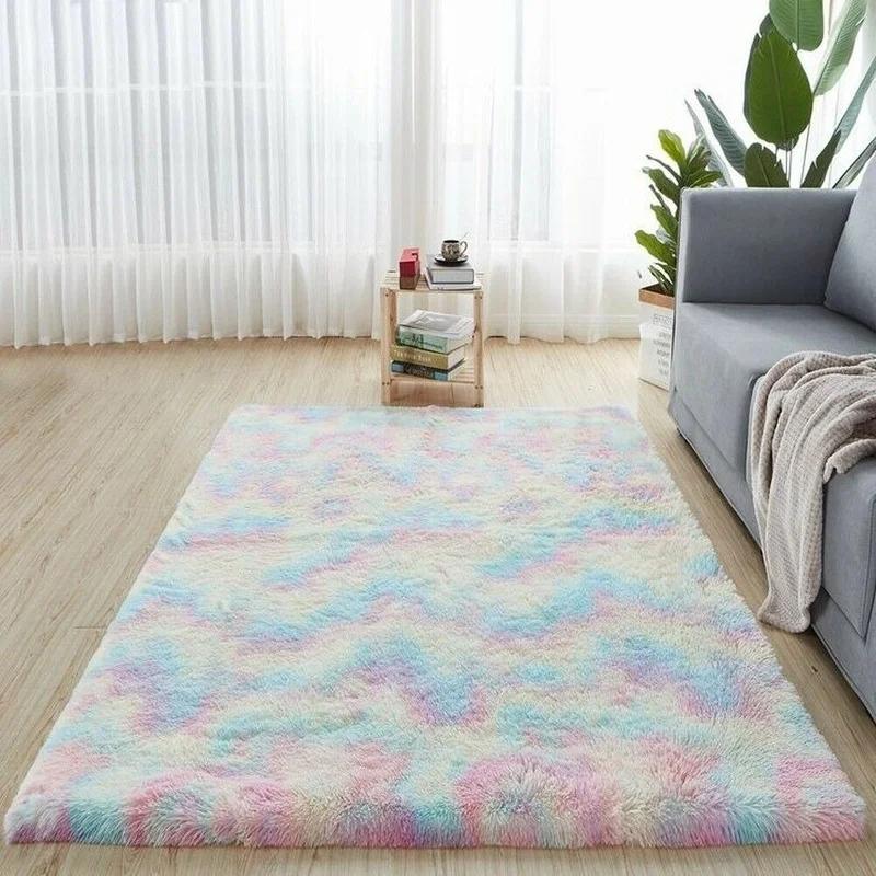 Rainbow Colorful Carpet Fluffy Rugs Tie Dyeing Soft Plush Shag Area Rug Anti-Slip Carpets For Living Room Bedroom Floor Mats