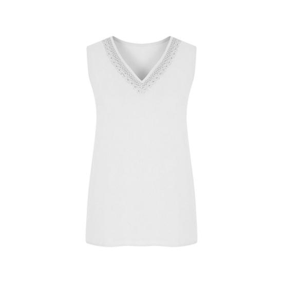 Damen Casual Ärmellose Tops Bequemes Sommeroberteil Mode V-Ausschnitt Spitze Top Atmungsaktiv Lockerer Schnitt Sommer Tanktops für den täglichen Gebrauch Urlaub Strand
