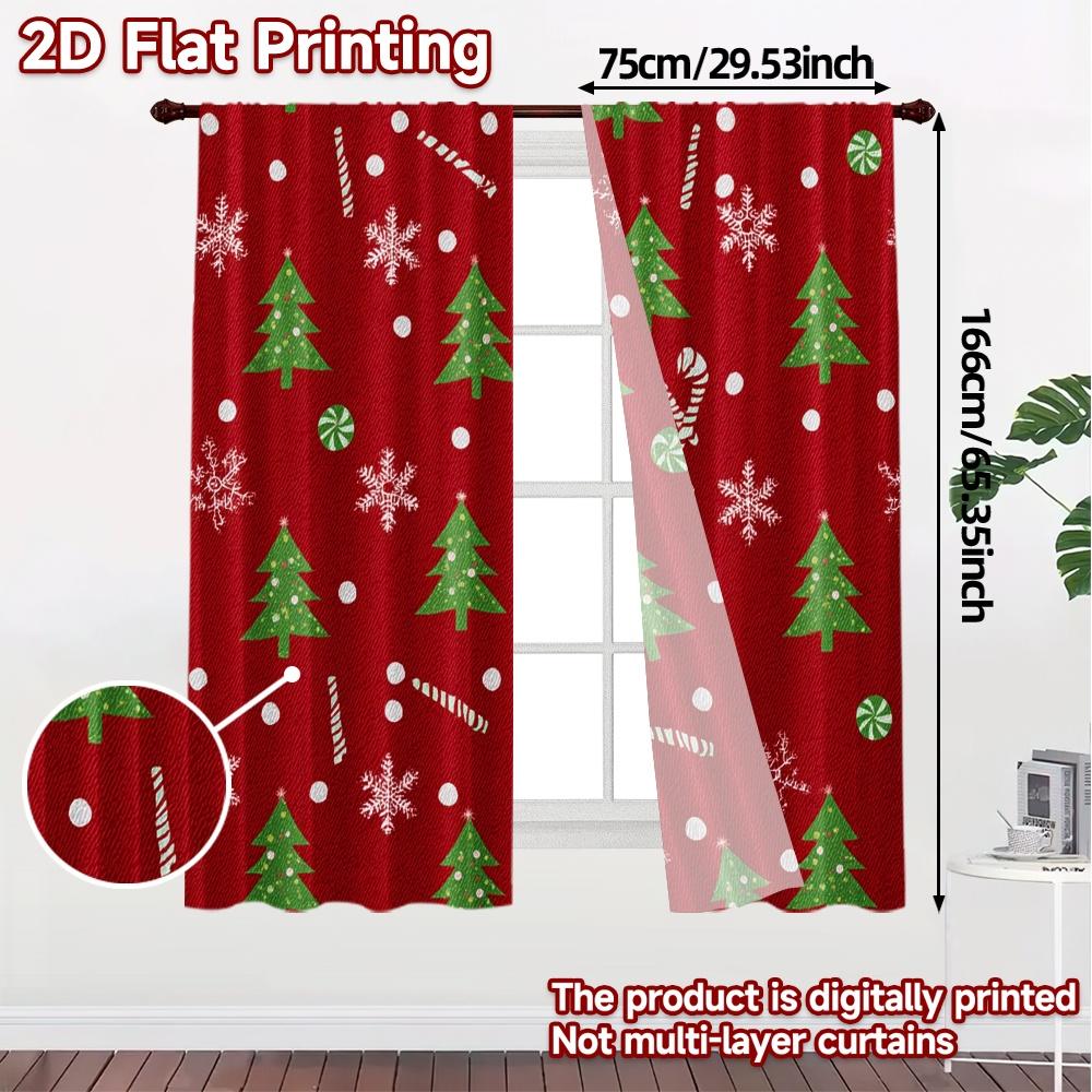 2D Flat Printing  JIT 2pcs   Curtains (Without Rod) FestiveGreeting Popular Curtains&Drapes Durable Polyester Curtains Room Decor