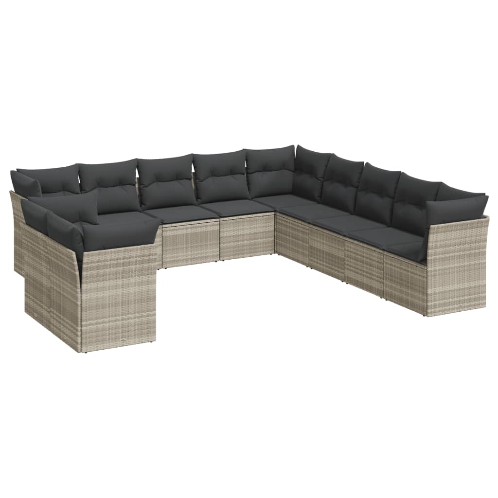 Vidaxl 11-Cz. Garden Furniture Set With Cushions, Grey Rattan Pe