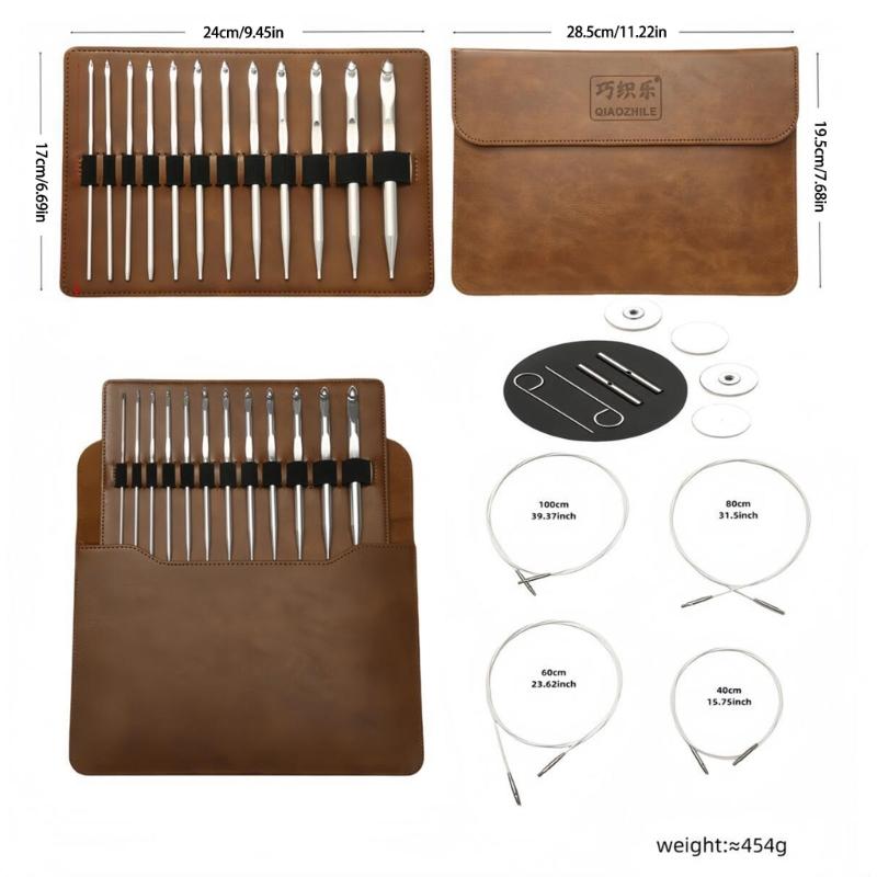 Interchangeable Circular Knitting Needle Tunisian Crochet Hook Set 3mm-10.0mm Carpet Crochet Hook Set with Storage Bag