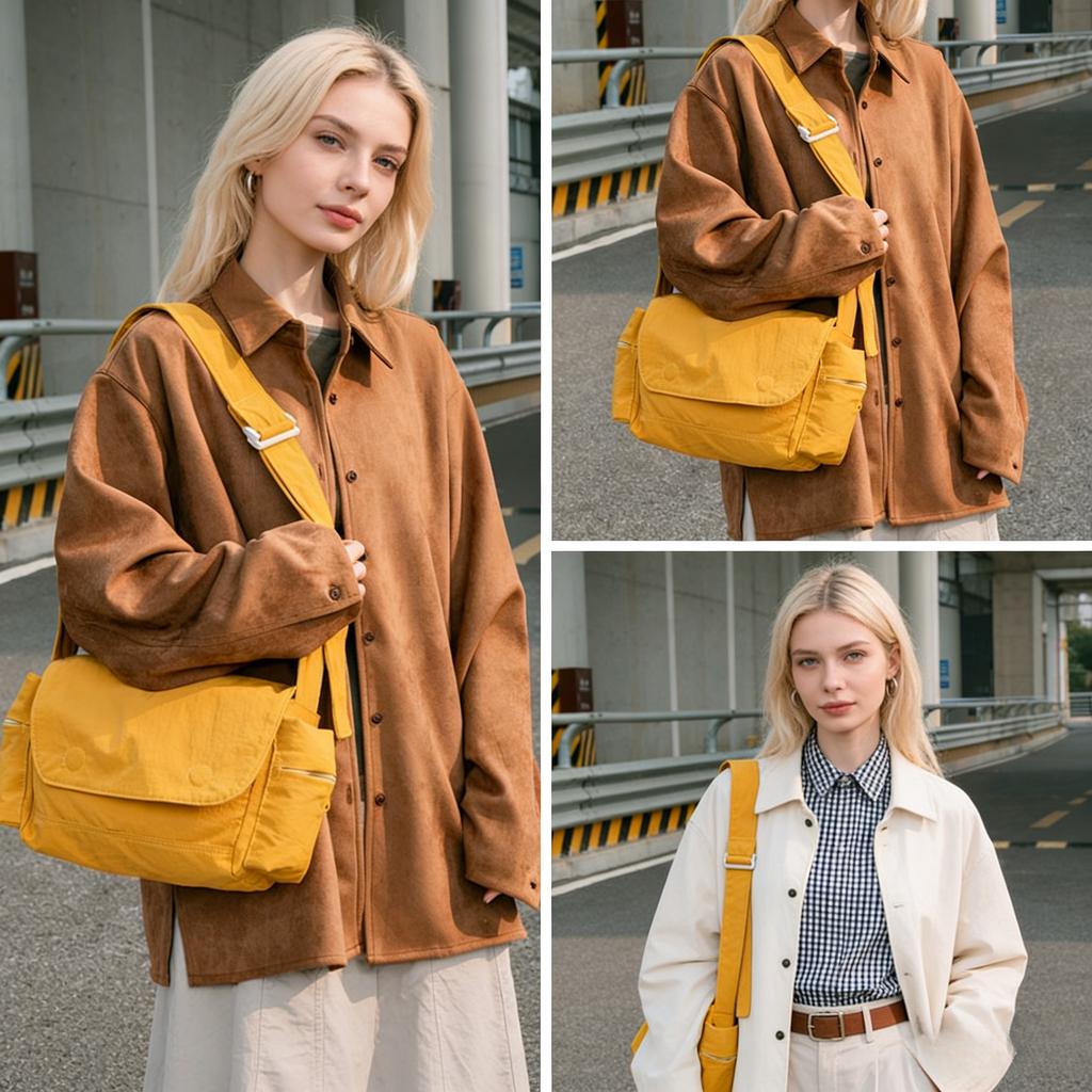Women's Casual Nylon Crossbody Bag Lightweight Large Capacity Shoulder Bag Messenger Bag for Daily Work School Travel Solid Color Simple Style