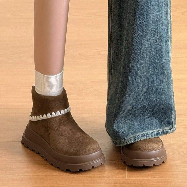 Women's Large Size Frosted Winter Warm Fur One Snow Boots Padded Lining Ankle Boots Non-slip Hiking Sports Cotton Boots