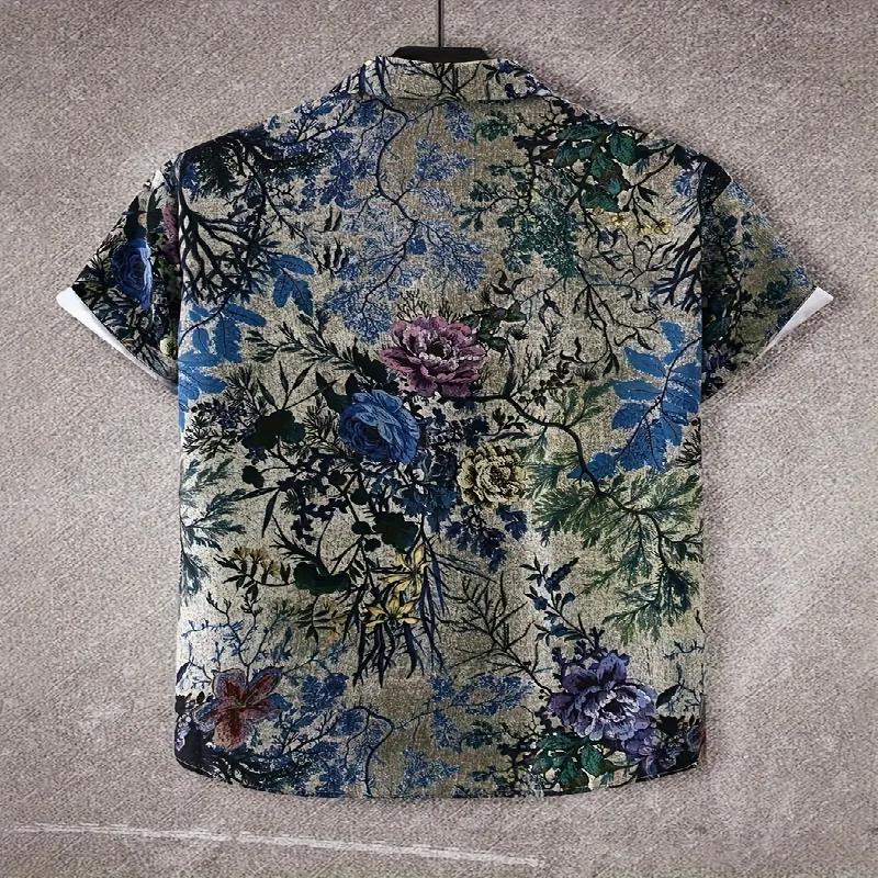 Summer Men's Retro Style Floral Pattern Casual Digital Print Short Sleeved Shirt Button Top Beach Entertainment Fashion Design