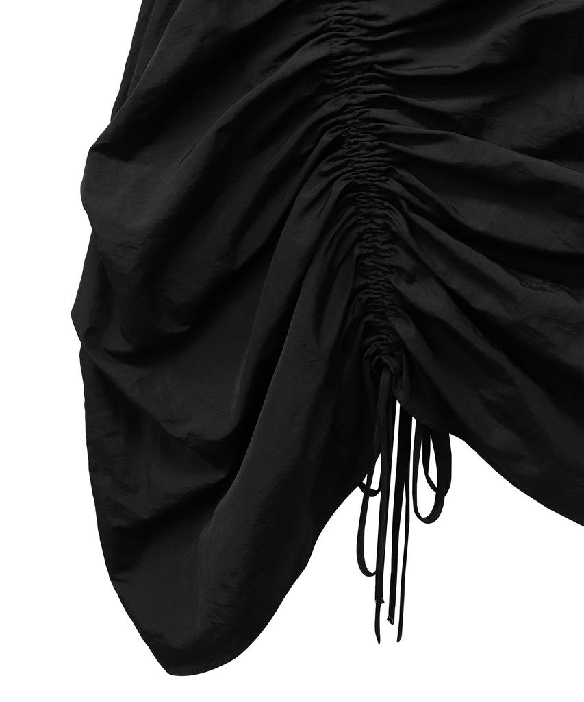 Teulimingbeodeu One-Shoulder Oblique Shirring One-Piece [ Black ]