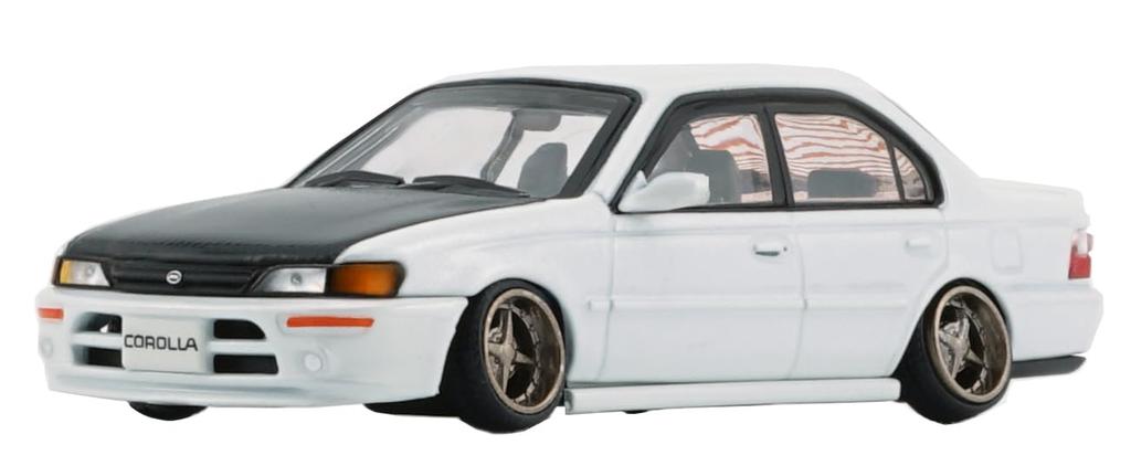 BM CREATIONS Scale Toyota Corolla 1996 AE100 Pearl Fiber Hood RHD Finished Model 1/64 White/Carbon