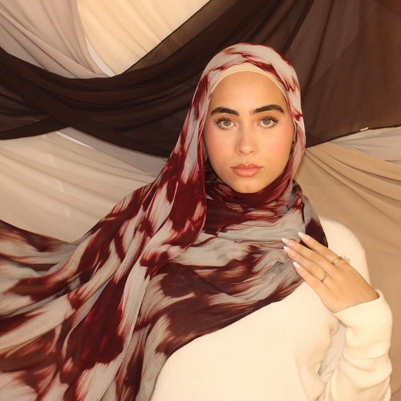 Watercolour Floral Printed Hijab Scarf Long Modal Breathable Light Weight Soft Shawl Cotton Rayon Viscose Woven Women Headban