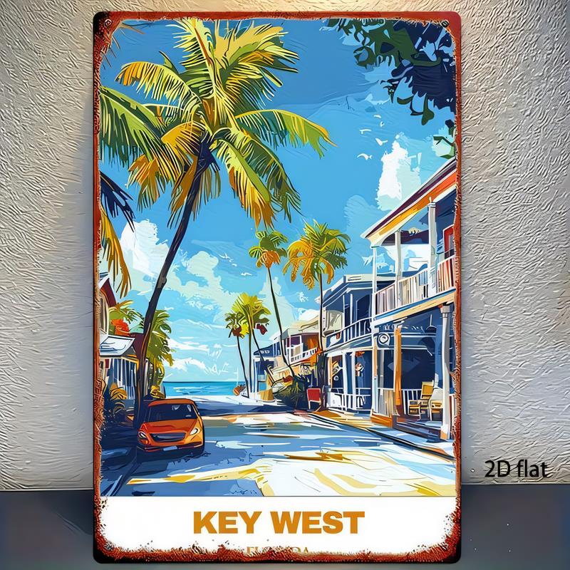 Tin Sign Key West Tropical Beach Street View Vintage Metal Plaque Wall Art  Retro Coastal Decor for Bar Pub Home Garage Man Cave
