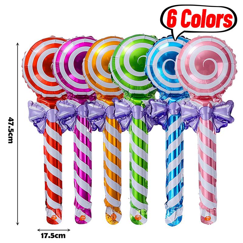 

60/6pcs Lollipop Aluminum Foil Balloons with Bow Colorful Handheld Candy Balloon for Wedding Birthday Party Home Decor Kids Toys 6pcs- (1set)