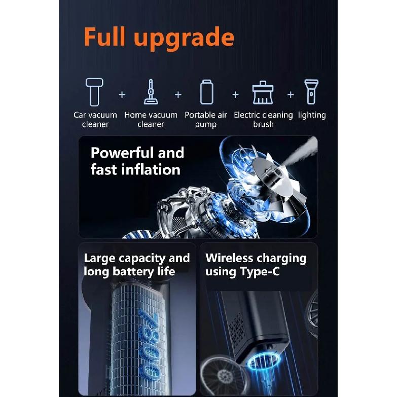 Electric USB Wireless Multi-functional Vacuum Inflator Pump Quick Air Compressor 150psi Portable Self-checking Tire Pressure