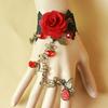 Rose Black Lace Hand Chain Ring Bracelet Chain Crystal Bead Finger Bracelet Sweet Hand Jewelry for Women and Girls Gifts