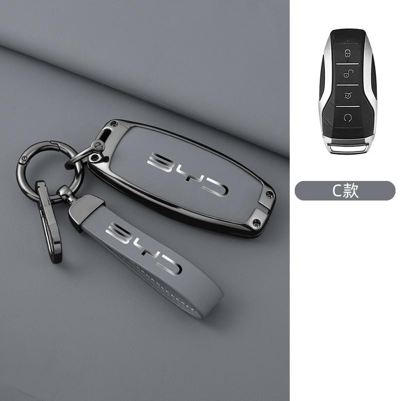 Car Key Fob Case for BYD Dolphin Lied Tang DM Atto 3 Han EV Qin PLUS Song Pro MAX Yuan Car Key Fob Zinc Alloy Leather Case