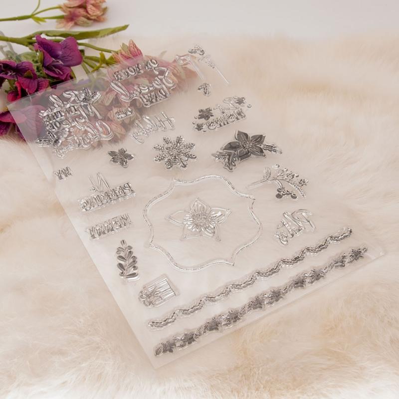 Birthday Celebration Clear Stamp Flower Pattern Silicone Stamp for Birthday Card Making Scrapbooking Journal Planner