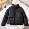 Winter down cotton jacket women's warm cotton jacket 2025 new fashion casual solid color stand-up collar cropped top