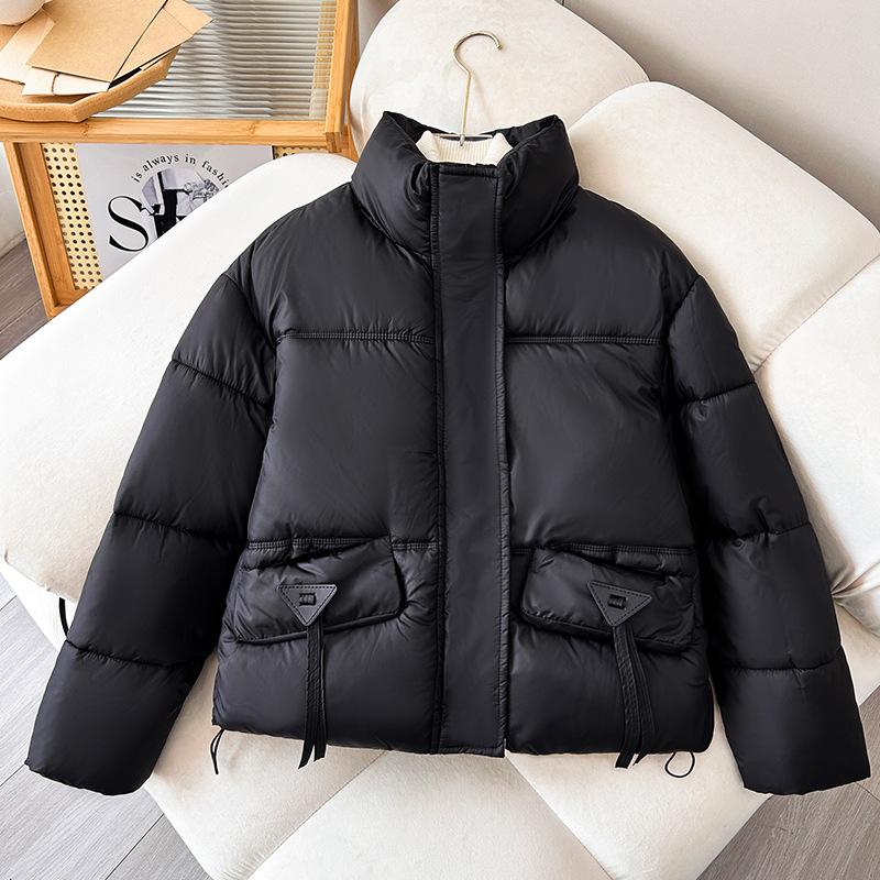 Winter down cotton jacket women's warm cotton jacket 2025 new fashion casual solid color stand-up collar cropped top