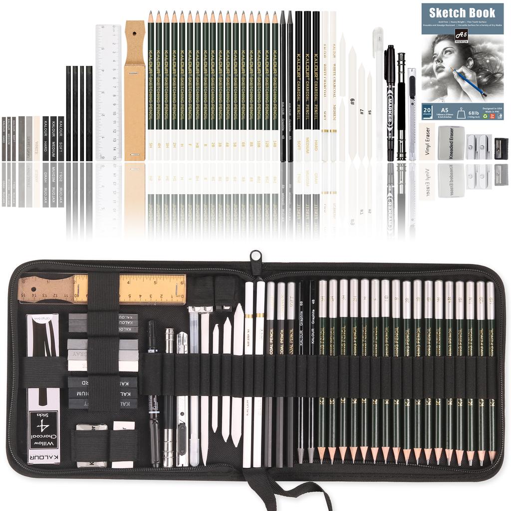 KALOUR New Product Hot Sale New 54pcs Sketching and Charcoal Pencil Sketch Set with Sketch Pad