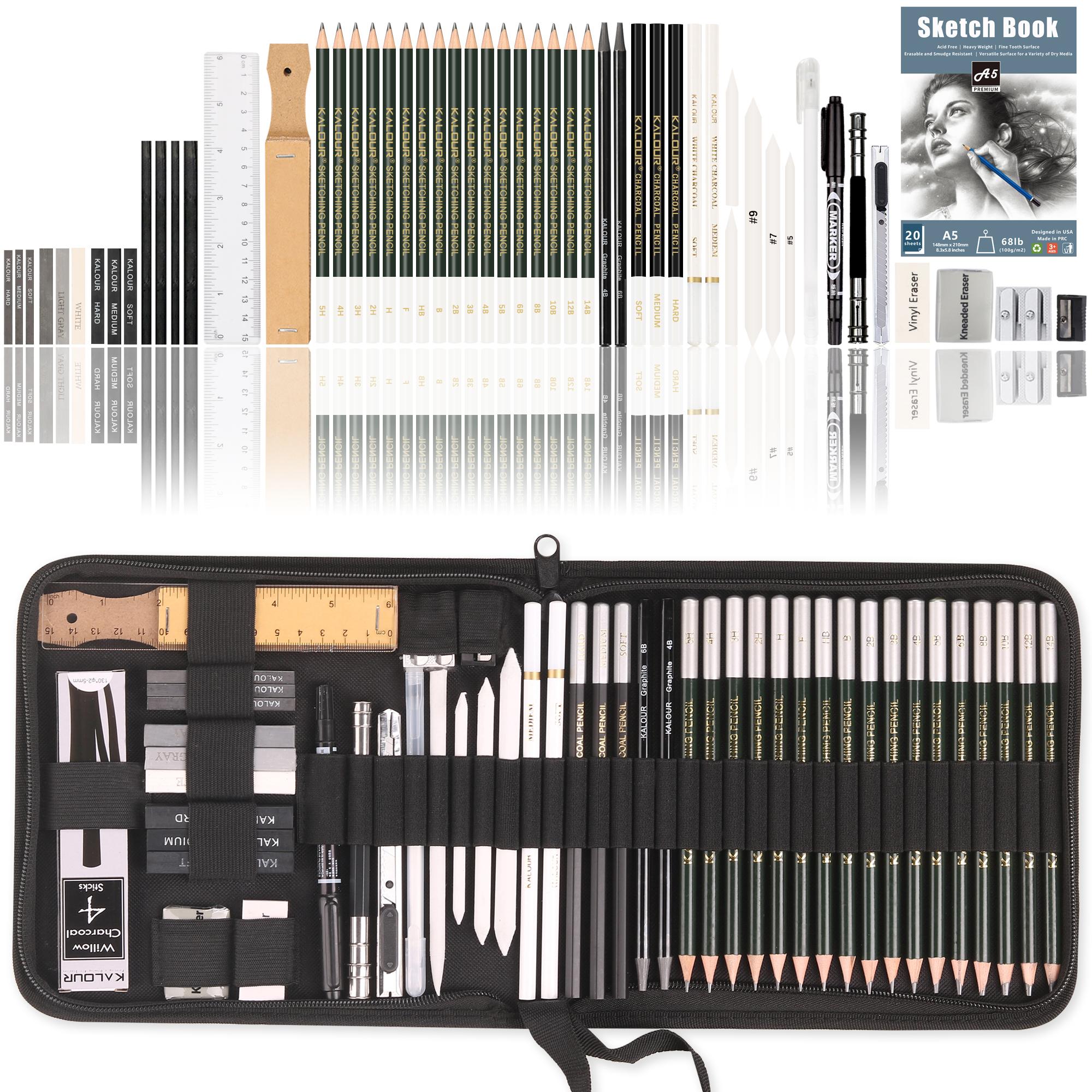 KALOUR Art Supplies 54 Pcs Professional Sketching and Drawing Pencil Set in Nylon Case for Sketch and Draw with Drawing Tool 14Hardness