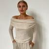 Sexy Off Shoulder Knitted Sweater for Women Fashion Autumn Slim Fit Solid Pullover Sweaters Women Slash Neck Long Sleeve Knitwears Tops 25081