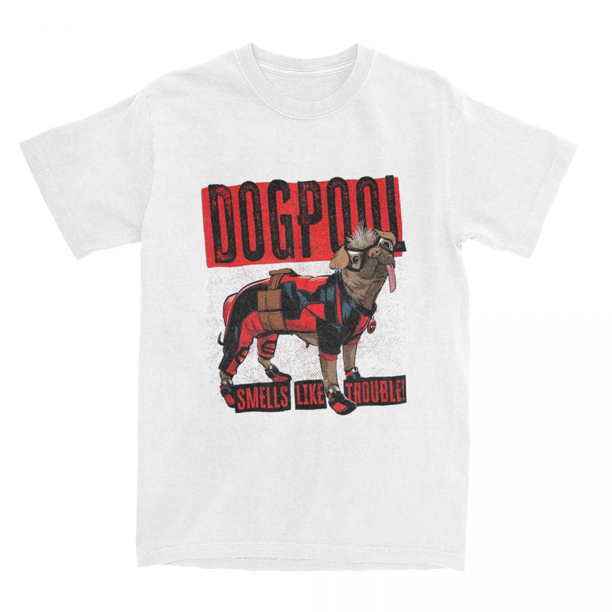 

Футболка Dogpool Smells Trouble, универсальная, с коротким рукавом, забавная, милая, Harajuku, с коротким рукавом, хлопковая футболка, повседневная, унисекс, для отдыха XXXXXL