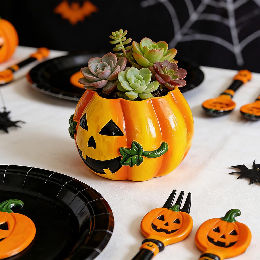 Halloween Pumpkin Figurine Resin Ghost Pumpkin Ornament Spooky Season Decor Mini Cute Pumpkin Statue Home Desktop Shelf Decorati