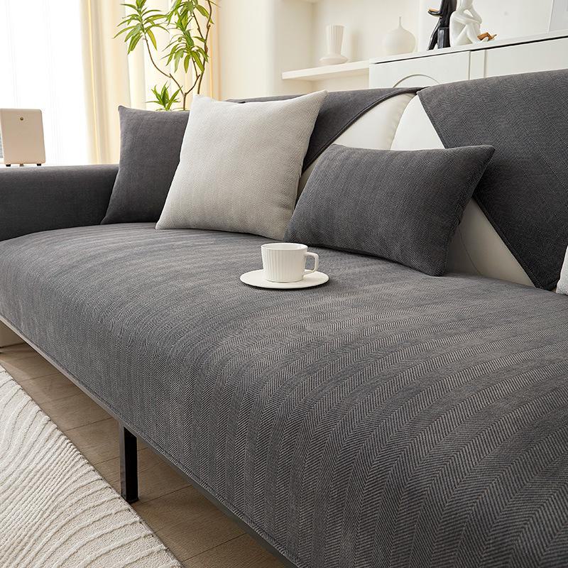 Universal Chenille Herringbone Sofa Cushion: Non-slip, Dirt-Resistant, All-Season Japanese Style Solid Color Cover