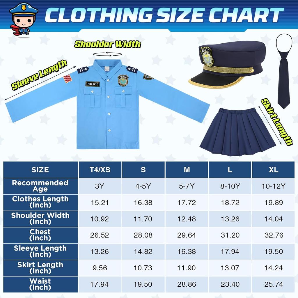 Police Costume for Girls, Police Officer Costume for Kids, Halloween Cop Costumes for Kids Girl Toddler 3-12