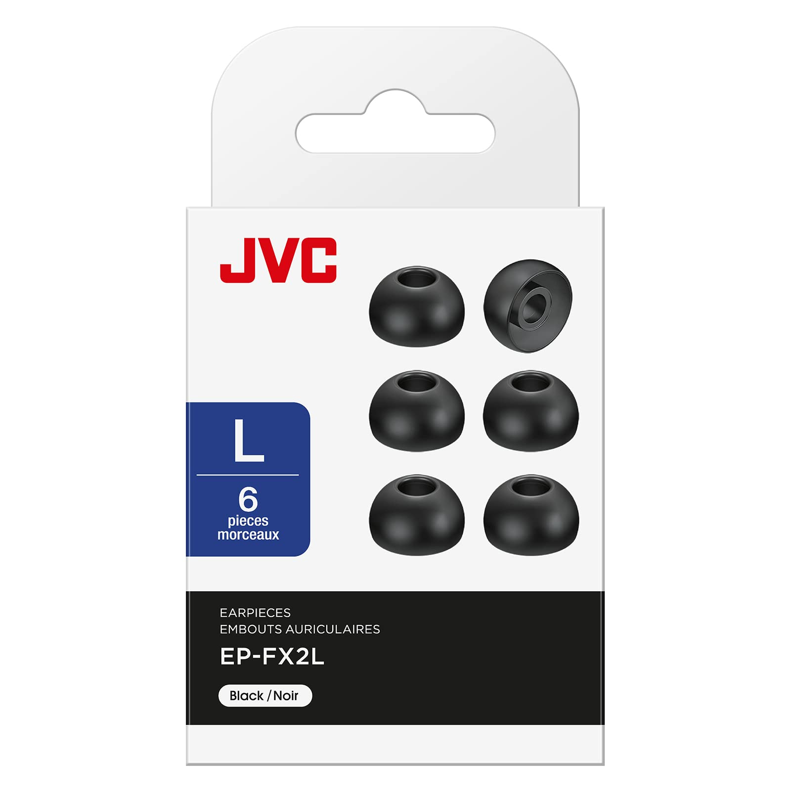 JVCKENWOOD EP-FX2L-B Replacement Ear Tips Silicone Large Size 6-Pack Black