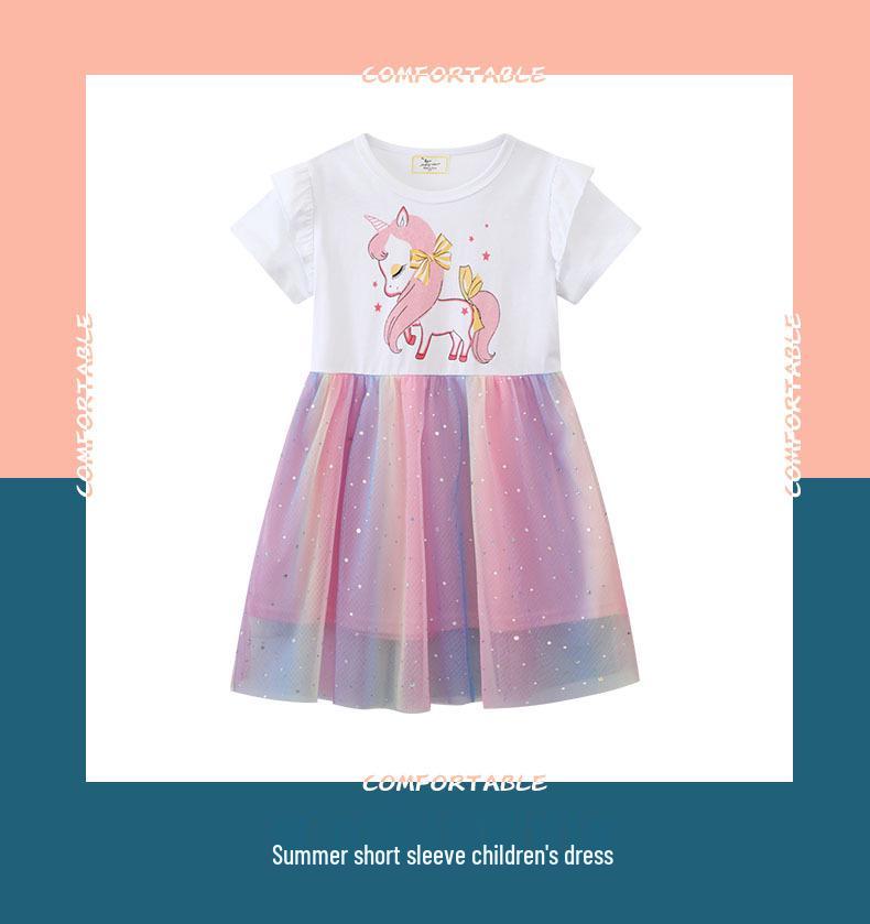 European & American Style Summer 2026 Girls' Knit Dress with Gauze Skirt