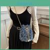 Stylish Korean Denim Bucket Bag With Versatile Large Capacity For Casual Outings