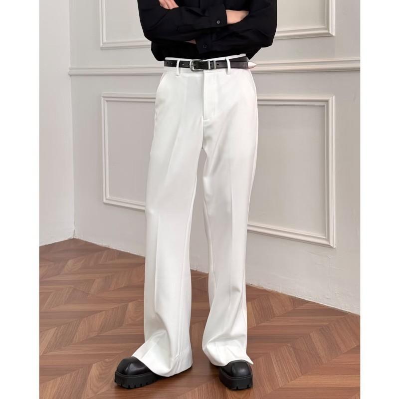 Mens American Style Split Flare Dress Pants Draped Slim Fit Casual Trousers