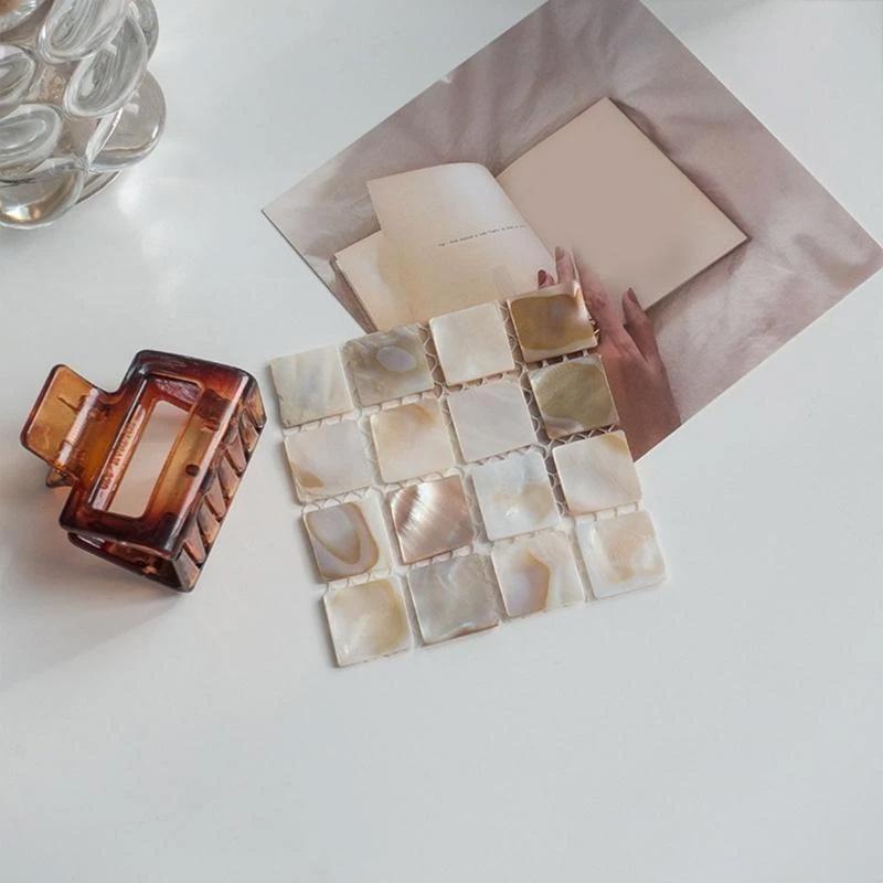 1Pc Heat Insulation Coaster Ins Style Room Decoration Pads Natural Conch Shell Mats Photography Props Mosaic Square Coaster